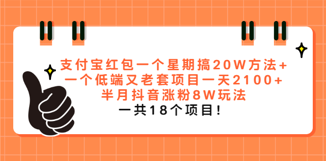 支付宝红包一个星期搞20W方法+一个低端又老套项目一天2100+半月抖音涨粉8W-云网创资源站