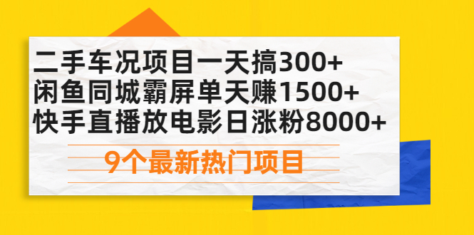 二手车况项目一天搞300+闲鱼同城霸屏单天赚1500+快手直播放电影日涨粉8000+-云网创资源站