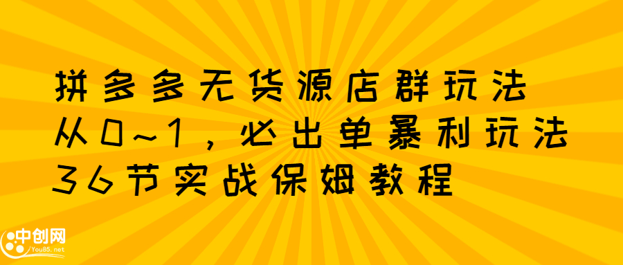 拼多多无货源店群：从0~1，必出单10单利润1000+暴利玩法，36节实战保姆教程-云网创资源站