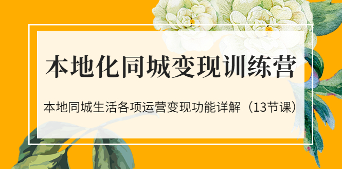 本地化同城变现训练营：本地同城生活各项运营变现功能详解-云网创资源站