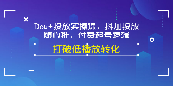 Dou+投放实操课，抖加投放，随心推，付费起号逻辑，打破低播放转化-云网创资源站