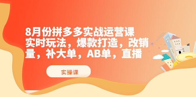 8月份拼多多实战运营课，实时玩法，爆款打造，改销量，补大单，AB单，直播-云网创资源站