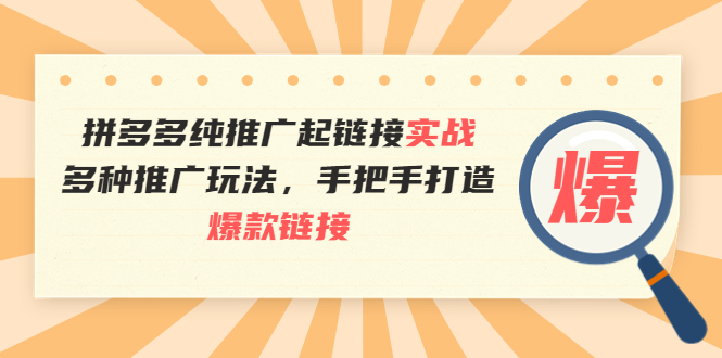 拼多多纯推广起链接实战：多种推广玩法，手把手打造爆款链接-云网创资源站