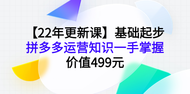 【22年更新课】基础起步，拼多多运营知识一手掌握，价值499元-云网创资源站