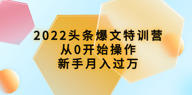 2022头条爆文特训营：从0开始操作，新手月入过万-云网创资源站