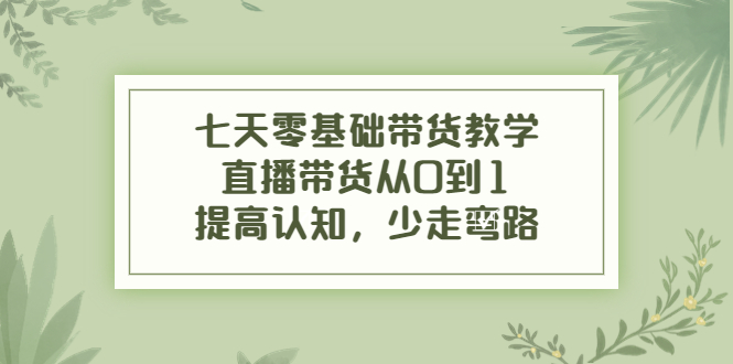 七天零基础带货教学，直播带货从0到1，提高认知，少走弯路-云网创资源站