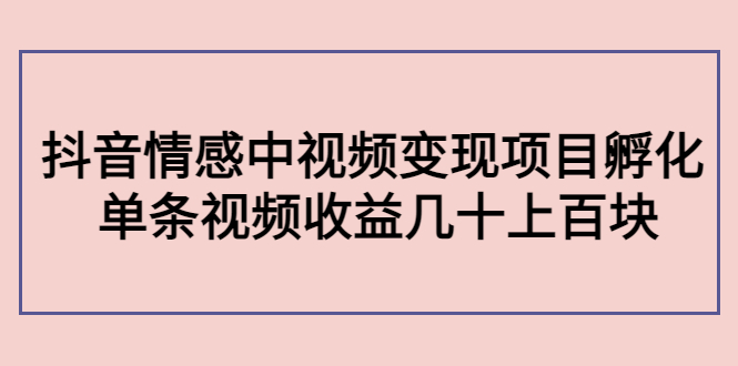 黄岛主副业孵化营第5期：抖音情感中视频变现项目孵化 单条视频收益几十上百-云网创资源站