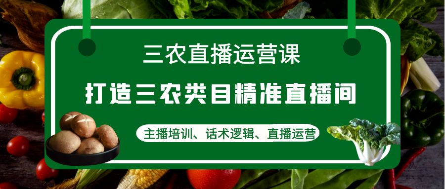 三农直播运营课：打造三农类目精准直播间，主播培训、话术逻辑、直播运营-云网创资源站