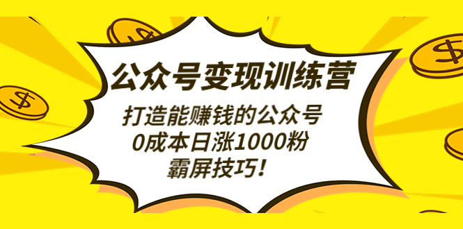 公众号变现训练营打造能赚钱的公众号，0成本日涨1000粉，霸屏技巧-云网创资源站