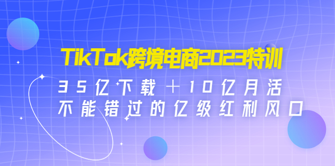 TikTok跨境电商2023特训：35亿下载＋10亿月活，不能错过的亿级红利风口-云网创资源站