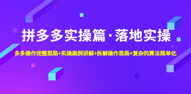 拼多多实操篇·落地实操 完整思路+实操案例+拆解操作思路+复杂的算法简单化-云网创资源站