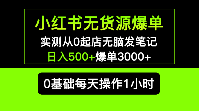 小红书无货源爆单 实测从0起店无脑发笔记 日入500+爆单3000+长期项目可多店-云网创资源站