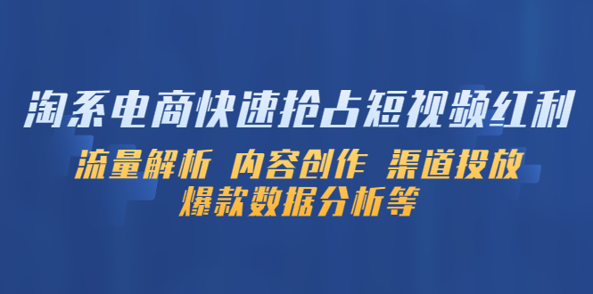 淘系电商快速抢占短视频红利：流量解析 内容创作 渠道投放 爆款数据分析等-云网创资源站