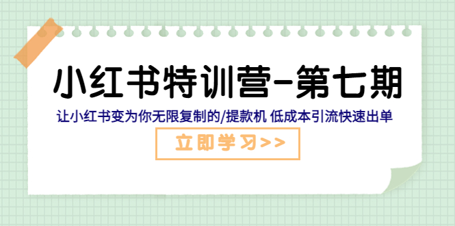 小红书特训营-第七期 让小红书变为你无限复制的/提款机 低成本引流快速出单-云网创资源站