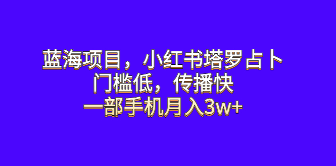 蓝海项目，小红书塔罗占卜，门槛低，传播快，一部手机月入3w+-云网创资源站