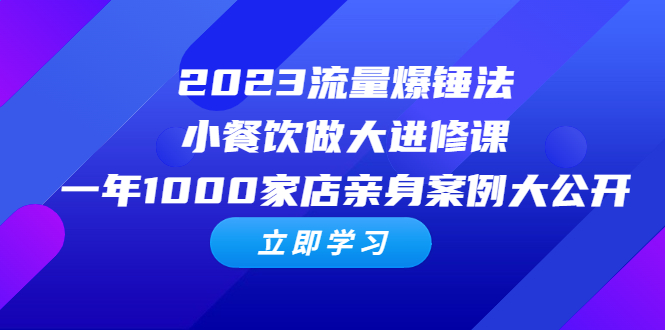 2023流量 爆锤法，小餐饮做大进修课，一年1000家店亲身案例大公开-云网创资源站