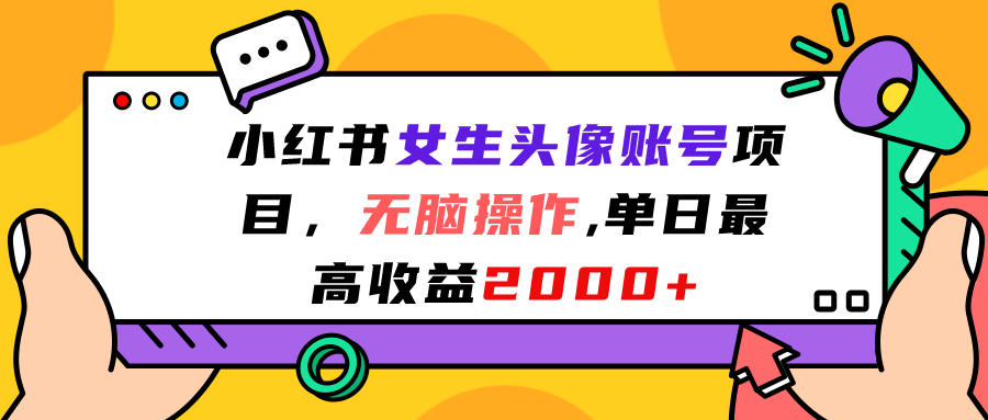 小红书女生头像账号项目，无脑操作“”单日最高收益2000+-云网创资源站