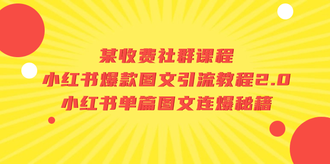 某收费社群课程：小红书爆款图文引流教程2.0+小红书单篇图文连爆秘籍-云网创资源站