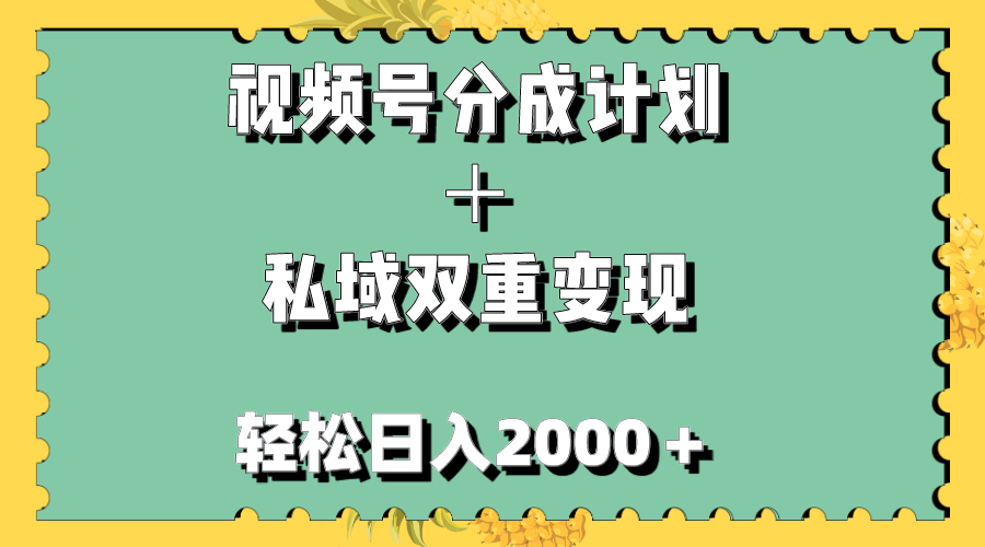 视频号分成计划＋私域双重变现，轻松日入1000＋，无任何门槛，小白轻松上手-云网创资源站