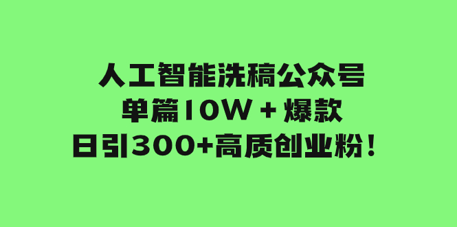 人工智能洗稿公众号单篇10W＋爆款，日引300+高质创业粉！-云网创资源站