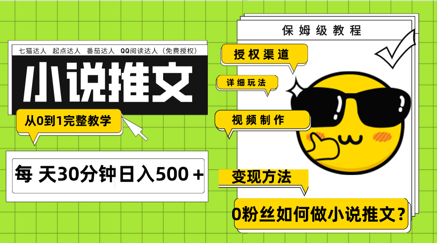 Ai小说推文每天20分钟日入500＋授权渠道 引流变现 从0到1完整教学-云网创资源站