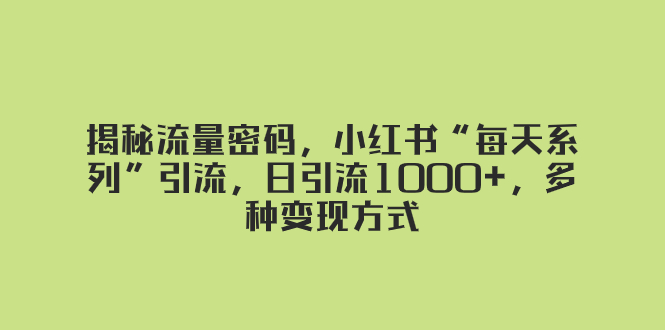 揭秘流量密码，小红书“每天系列”引流，日引流1000+，多种变现方式-云网创资源站