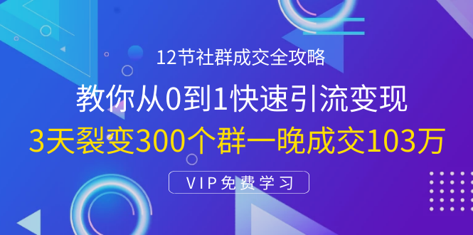 12节社群成交全攻略：从0到1快速引流变现，3天裂变300个群一晚成交103万-云网创资源站