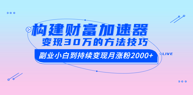 构建财富加速器，副业小白到持续变现月涨粉2000+，变现30万的方法技巧-云网创资源站