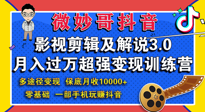 影视剪辑及解说3.0：零基础，一部手机玩赚抖音，多途径月收入10000+-云网创资源站