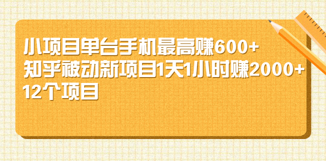 小项目单台手机最高赚600+知乎被动新项目1天1小时赚2000+(12个项目)-云网创资源站