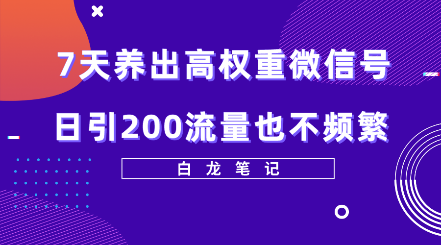 7天养出高权重微信号，日引200流量也不频繁，方法价值3680元-云网创资源站