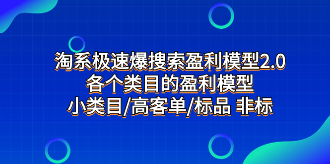 淘系极速爆搜索盈利模型2.0，各个类目的盈利模型，小类目/高客单/标品 非标-云网创资源站