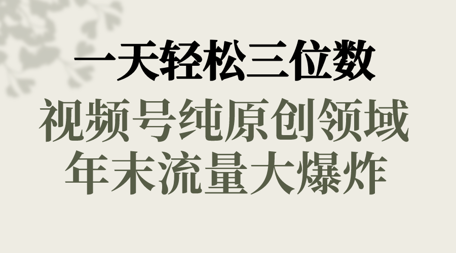 一天轻松三位数，视频号纯原创领域，春节童子送祝福，年末流量大爆炸，-云网创资源站