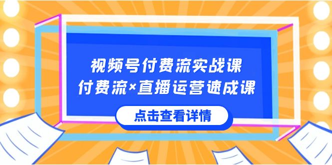 视频号付费流实战课，付费流×直播运营速成课，让你快速掌握视频号核心运..-云网创资源站