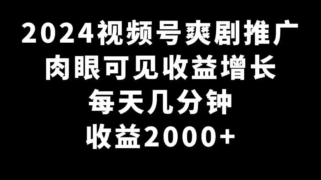 2024视频号爽剧推广，肉眼可见的收益增长，每天几分钟收益2000+-云网创资源站