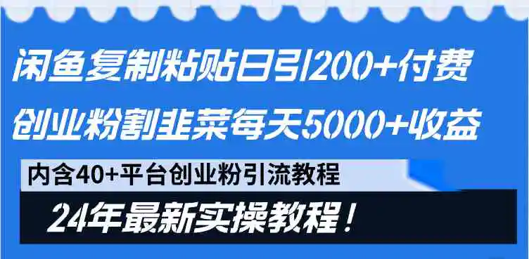 闲鱼复制粘贴日引200+付费创业粉，割韭菜日稳定5000+收益，24年最新教程！-云网创资源站