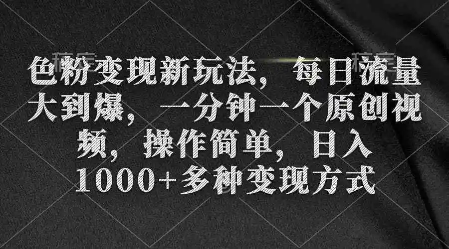 色粉变现新玩法，每日流量大到爆，一分钟一个原创视频，操作简单，日入1…-云网创资源站