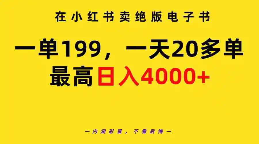 在小红书卖绝版电子书，一单199 一天最多搞20多单，最高日入4000+教程+资料-云网创资源站