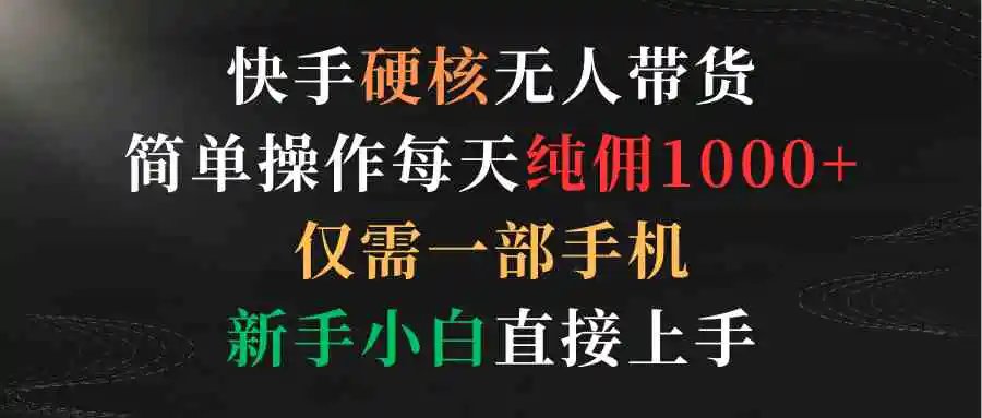 快手硬核无人带货，简单操作每天纯佣1000+,仅需一部手机，新手小白直接上手-云网创资源站