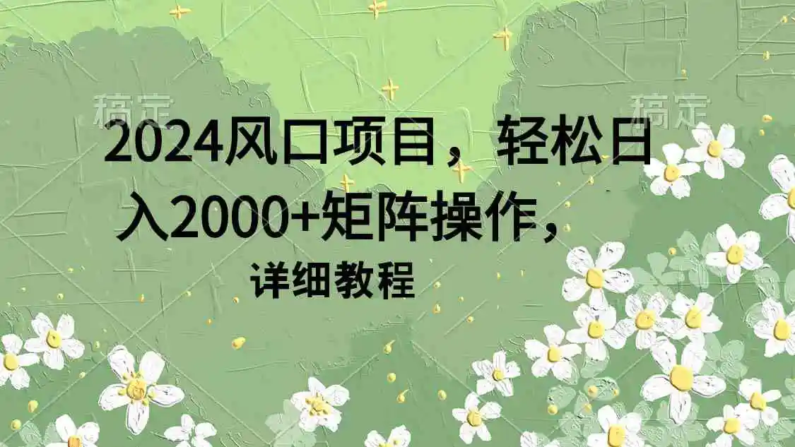 2024风口项目，轻松日入2000+矩阵操作，详细教程-云网创资源站