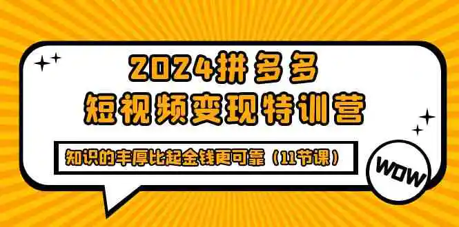 2024拼多多短视频变现特训营，知识的丰厚比起金钱更可靠-云网创资源站