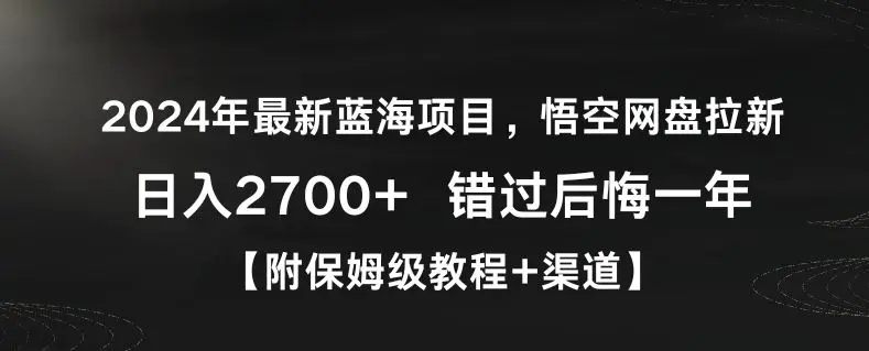 2024年最新蓝海项目，悟空网盘拉新，日入2700+错过后悔一年【附保姆级教程+渠道】【揭秘】-云网创资源站