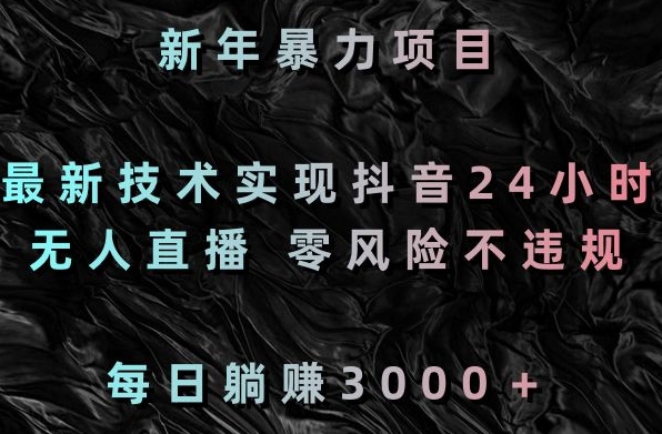 新年暴力项目，最新技术实现抖音24小时无人直播，零风险不违规，每日躺赚3000＋【揭秘】-云网创资源站