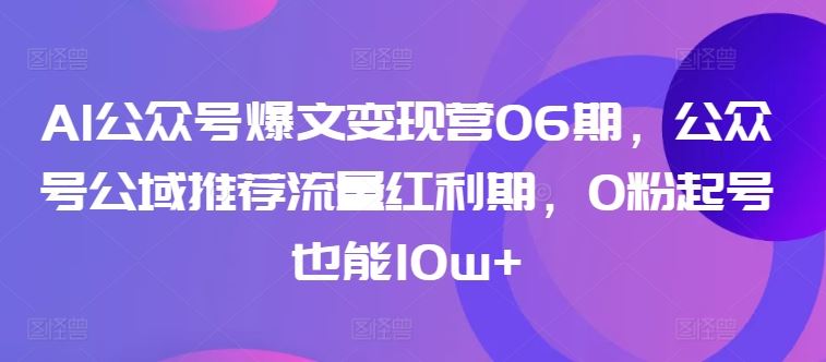 AI公众号爆文变现营06期，公众号公域推荐流量红利期，0粉起号也能10w+-云网创资源站