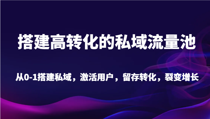 搭建高转化的私域流量池 从0-1搭建私域，激活用户，留存转化，裂变增长-云网创资源站