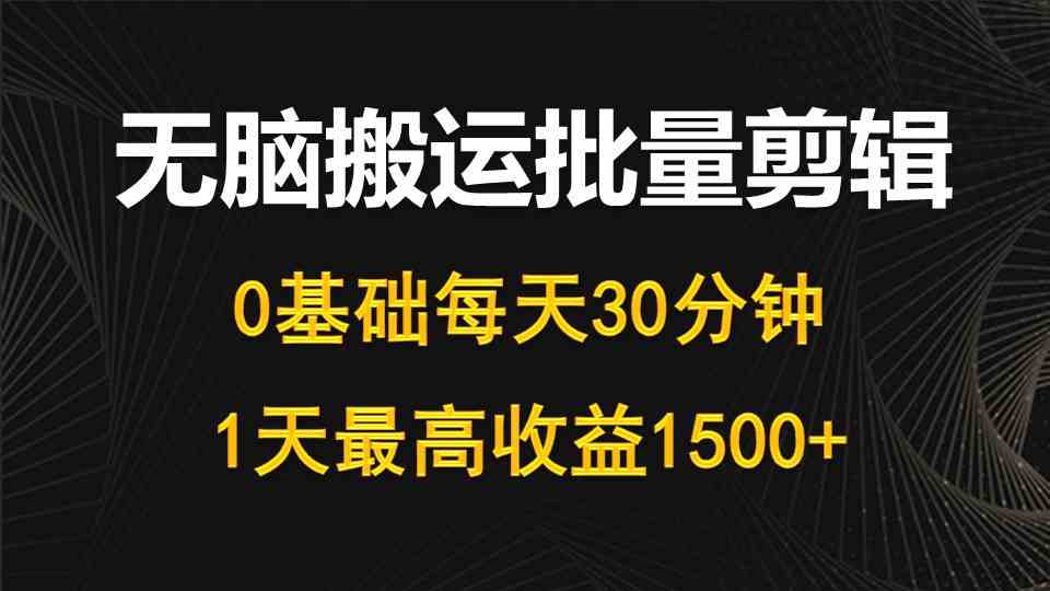 每天30分钟，0基础无脑搬运批量剪辑，1天最高收益1500+-云网创资源站