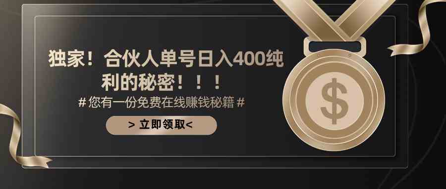 合伙人广告撸金最新玩法，每天单号400纯利-云网创资源站