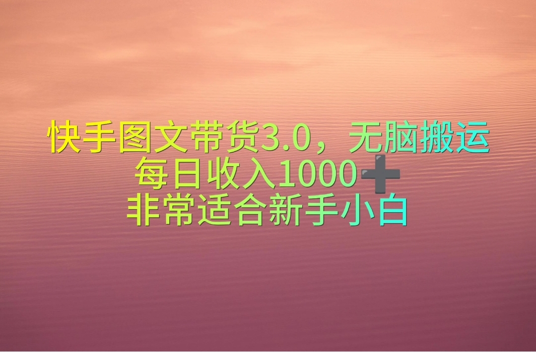 快手视频图文并茂卖货3.0，没脑子运送，每日收益1000＋，特别适合新手入门-云网创资源站