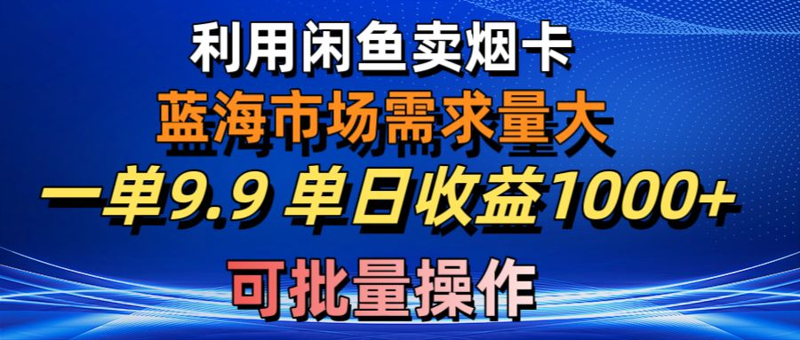 运用咸鱼卖烟卡，瀚海市场需求量大，一单9.9单日盈利1000 ，可批量处理-云网创资源站