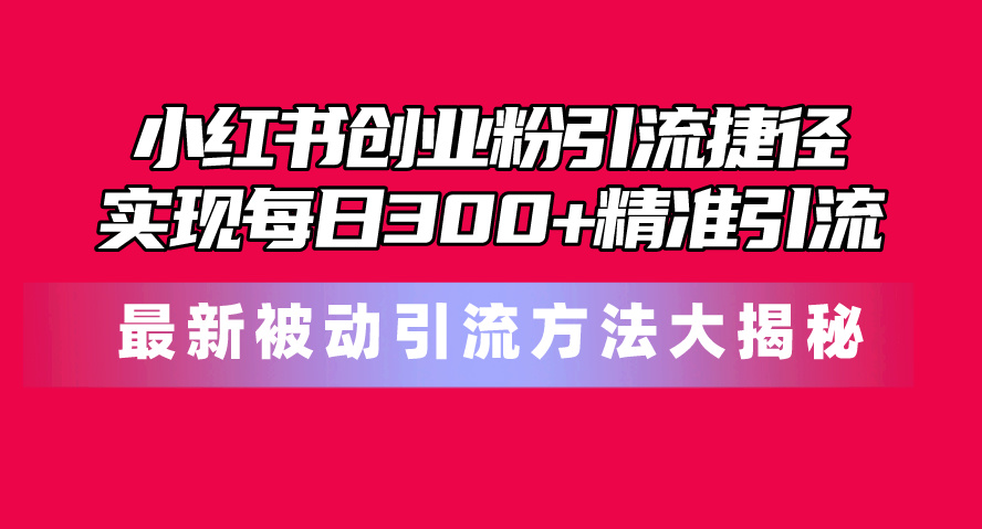 小红书的自主创业粉引流方法近道！全新被动引流方式大曝光，完成每日300 精准引流方法-云网创资源站